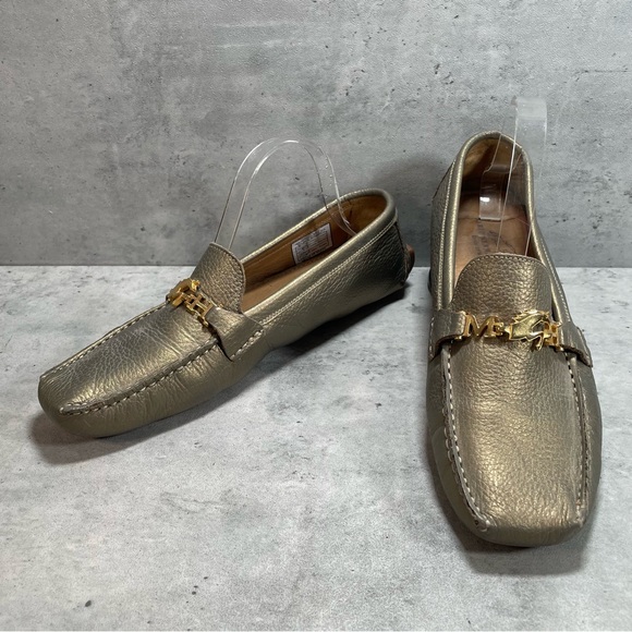Mario Hernandez Gold Leather Slip On Driving Loafers‎ Womens Size 40 US 9.5 - Picture 1 of 8